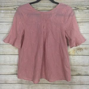 Ro & De Embroidered Bell Sleeve Boho Top